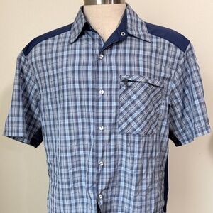Club Ride New West Cycling Jersey Shirt Short Sleeve Snap & Zip Blue Plaid Sz L
